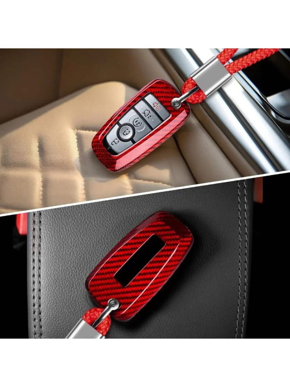 Stylish Key Fob Cover for Ford Vehicles - Real Glass Fiber, Keychain Included